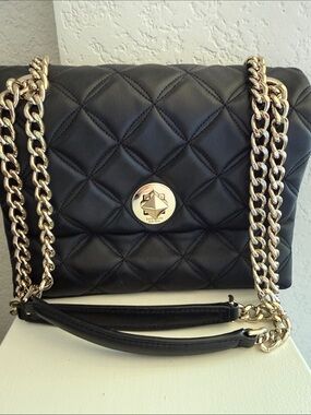 kate spade Quilted Black Shoulder Bag with Gold Chain